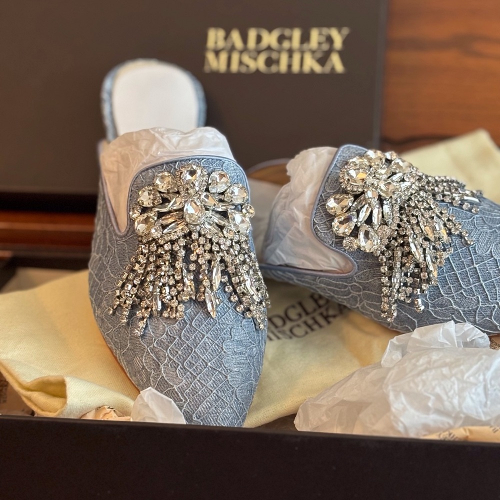 Badgley Mischka Women's Farley Blue Embellished Mules - Picture 3 of 16
